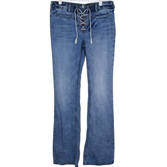 Pilcro by Anthropologie The Icon Lace-up Lightwash Denim Flare Jeans Size 27 - Picture 1 of 10